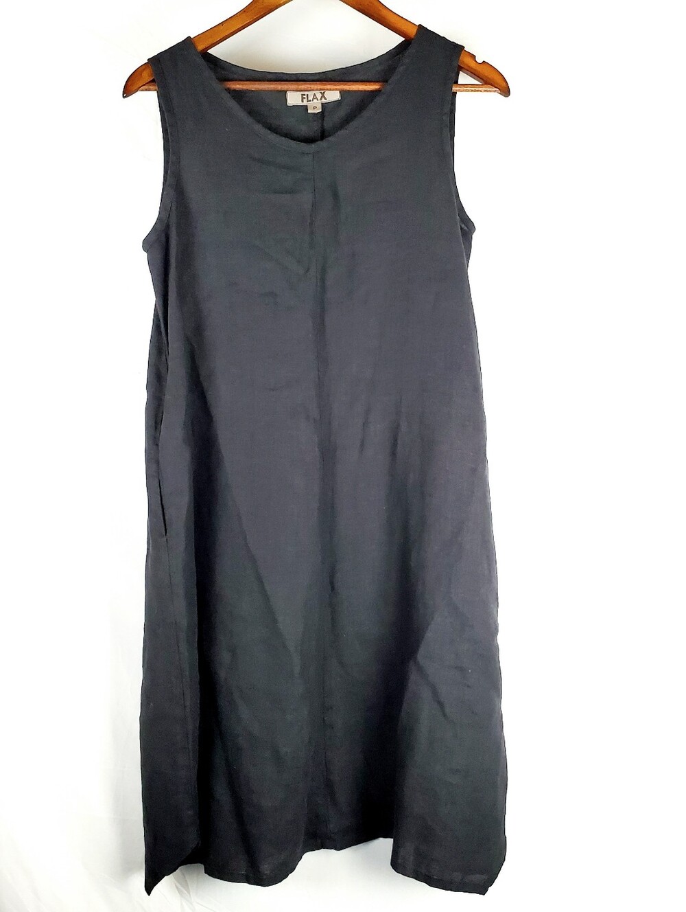 Flax Black Linen A-Line Dress With Pockets